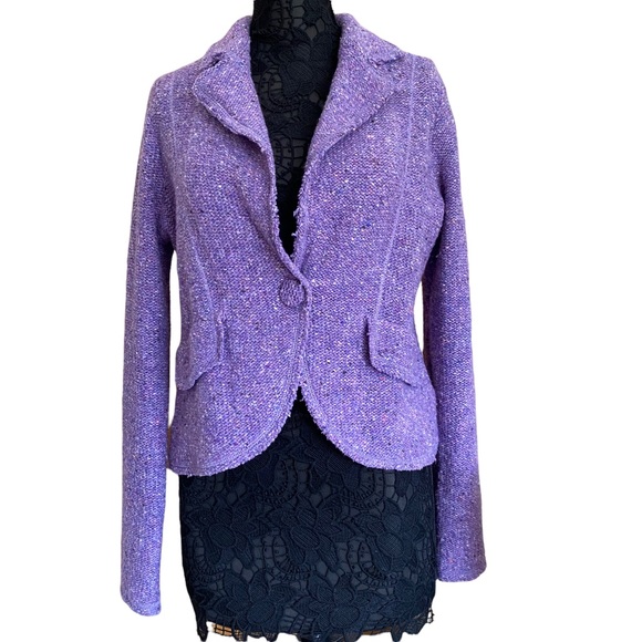 Nine West Purple Lavender Wool Knit Blazer Size Large NWOT